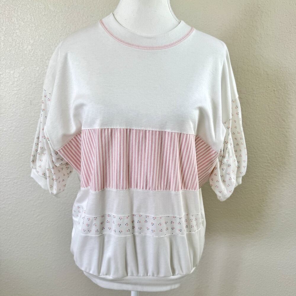 Vintage Capistrano USA Large Pink Stripe Floral Dolman Sweatshirt Top NOS NWT